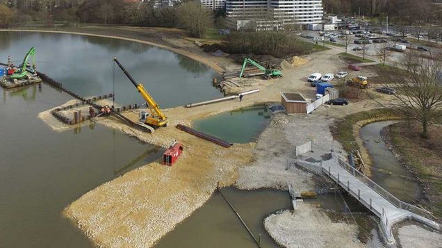 Foto von Bauarbeiten an der Wasserwelt Wöhrder See